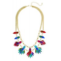 Peacock Jewel Tone Feathers Statement Necklace